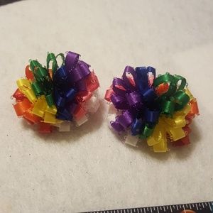Rainbow puff ball bows